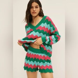 Anthropologie Electric & Rose Crochet Pullover Top and Short Set S